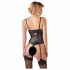 Abierta Fina - funkelndes Spitzen-Body mit Riemen und offenem Schnitt (schwarz)  - 80B/M