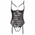 Abierta Fina - funkelndes Spitzen-Body mit Riemen und offenem Schnitt (schwarz)  - 80B/M