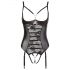 Abierta Fina - funkelndes Spitzen-Body mit Riemen und offenem Schnitt (schwarz)  - 80B/M