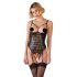 Abierta Fina - funkelndes Spitzen-Body mit Riemen und offenem Schnitt (schwarz)  - 85B/L