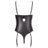 Abierta Fina - funkelndes Spitzen-Body mit Riemen und offenem Schnitt (schwarz)  - 85B/L