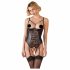 Abierta Fina - funkelndes Spitzen-Body mit Riemen und offenem Schnitt (schwarz)  - 80C/M