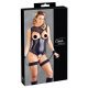 Cottelli Bondage - Glänzender offener Body mit Handschellen (schwarz) 