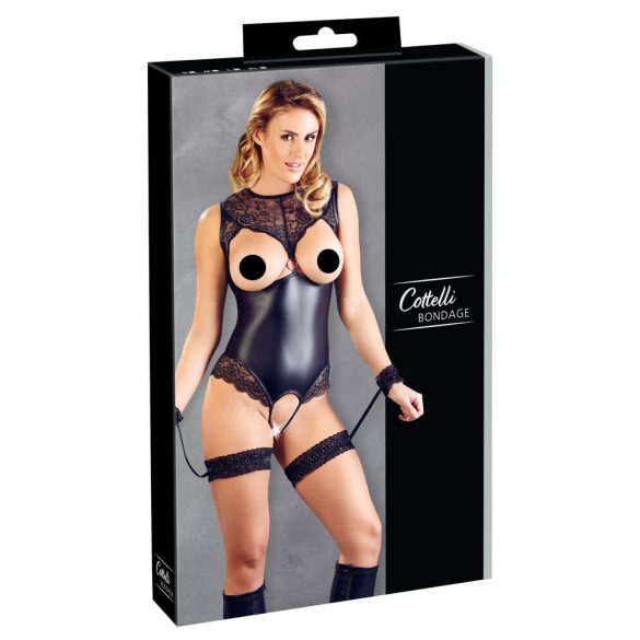 Cottelli Bondage - Glänzender offener Body mit Handschellen (schwarz)  - M