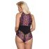 Cottelli Plus Size - Blumen-Body (Schwarz-Lila) 