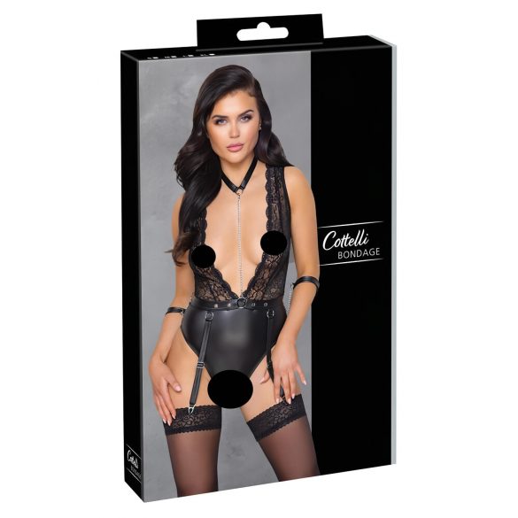 Cottelli Bondage - Spitzen-Body mit Halsband (schwarz)