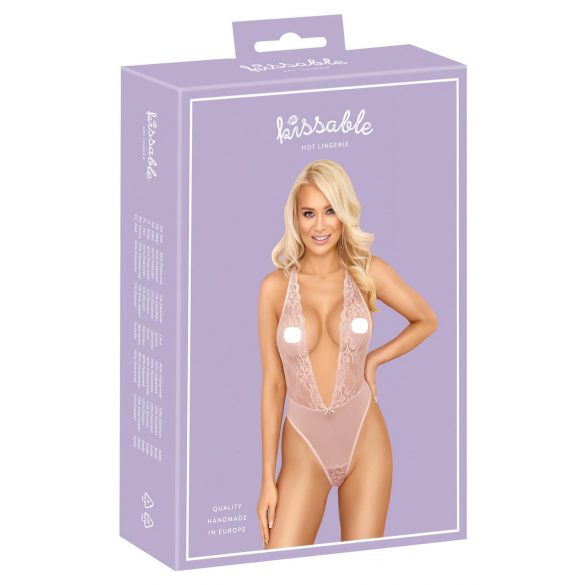 Kissable - tief ausgeschnittener Spitzen-Body (Pink) - L/XL