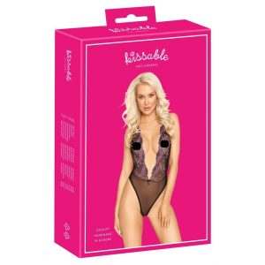 Kissable - rosa bestickter Body (schwarz) - L/XL