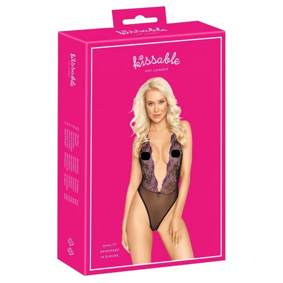 Kissable - rosa bestickter Body (schwarz)  - L/XL