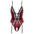 Abierta Fina - Offener Body mit Strumpfhalter (schwarz-rot) - XL