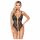 Abierta Fina - offener, spitzenbesetzter Body mit Strasssteinen (schwarz-gold) - XL