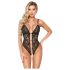 Abierta Fina - offener, spitzenbesetzter Body mit Strasssteinen (schwarz-gold) - XL