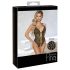 Abierta Fina - offener, spitzenbesetzter Body mit Strasssteinen (schwarz-gold) - XL