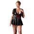 Cottelli Plus Size - glänzendes Kleid mit roter Schnürung (schwarz) - XXL