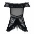 Obsessive Flores - Rüschen-Blumen-Babydoll mit Tanga (schwarz)  - L/XL