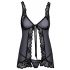 Kissable - Band-Babydoll mit Tanga (schwarz)  - L/XL