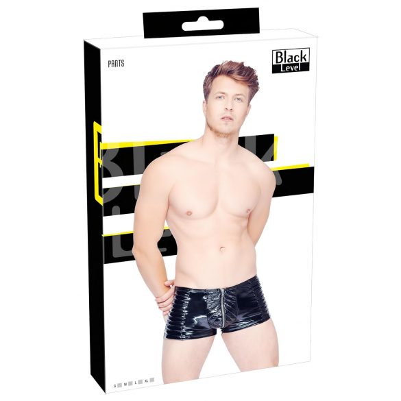 Black Level - Gerippte Reißverschluss Herrenshorts (Schwarz) 