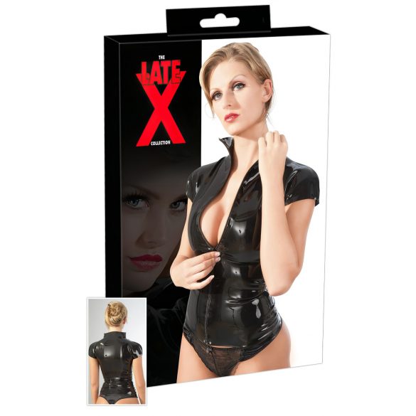 LATEX - Reißverschluss, kurzärmeliges Damenoberteil (schwarz)  - XL