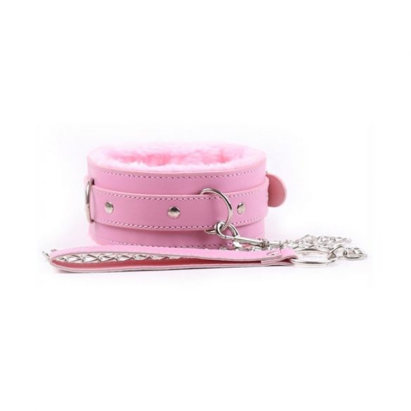 Gepolstertes BDSM Halsband mit Leine (rosa) 