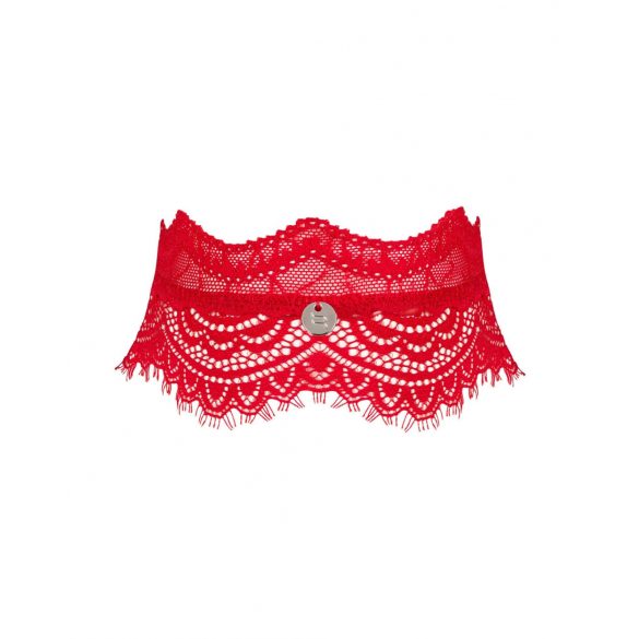 Obsessive Bergamore - Spitzenhalsband mit Kette (rot) S-L 