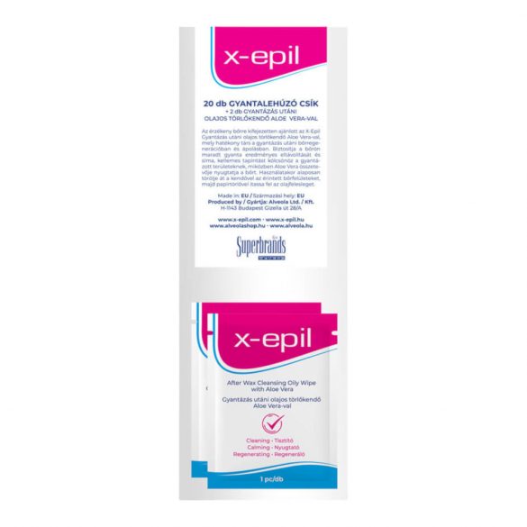 X-Epil - Enthaarungsstreifen aus Textil (20 Stück), mit öligen Reinigungstüchern (2 Stück)