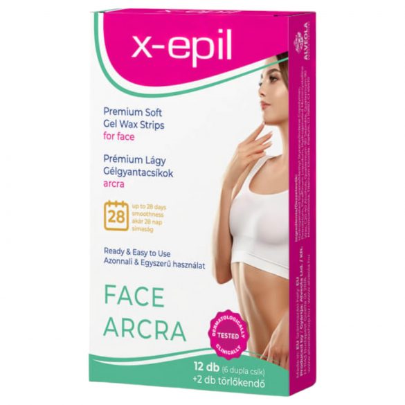 X-Epil - gebrauchsfertige Premium Gel-Wachsstreifen (12 Stück) - für Gesicht 