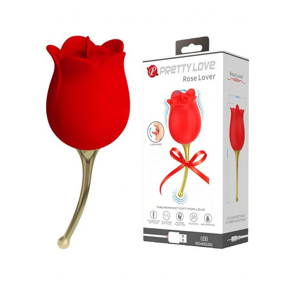 Pretty Love Rose Lover - wiederaufladbarer, zungenartiger 2in1 Klitorisvibrator (rot) 