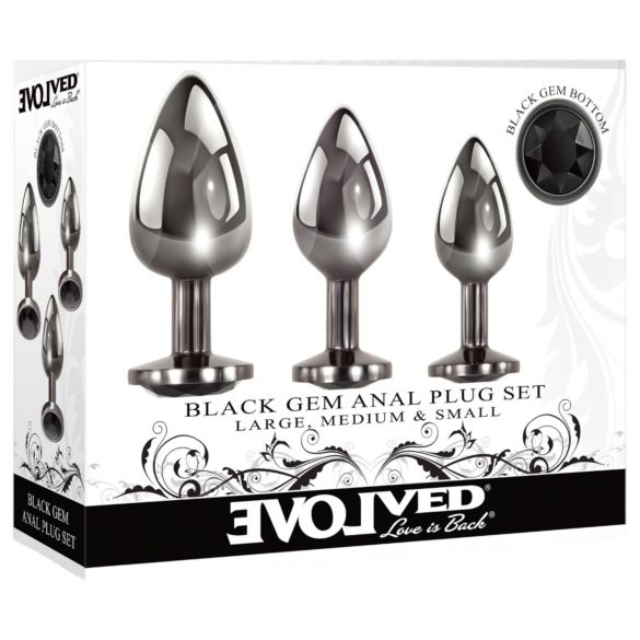 Evolved Black Gem - Metall Analplug Set (Schwarz-Silber)