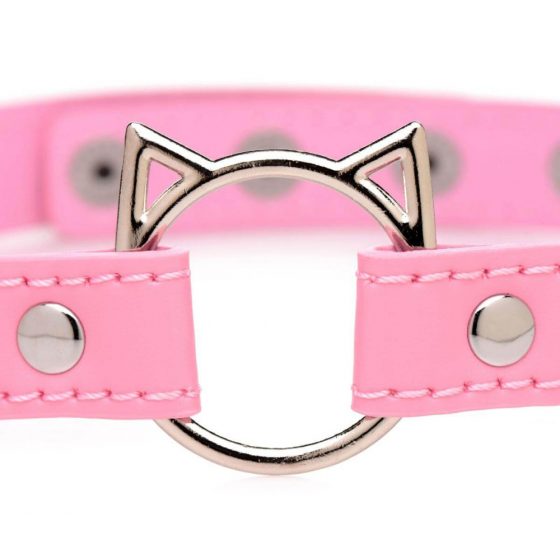 Master Series Kinky Kitty - Halsband mit Katzenkopf-Ring (Rosa)