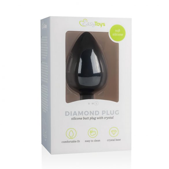 Easytoys Diamond - Analplug mit weißem Stein (groß) - schwarz