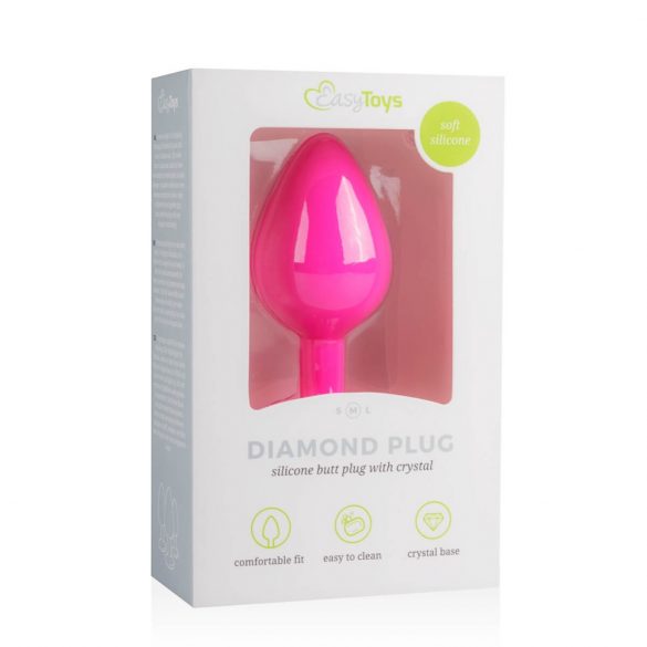 Easytoys Diamond - Anal-Dildo mit weißem Stein (mittelgroß) - pink 