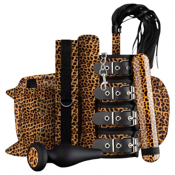 Panthra Gato - Vibrator-Set mit Fesseln (8-teilig) - Leopard-Schwarz 