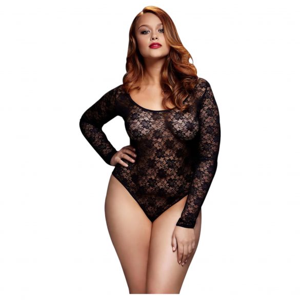 BACI Plus Size - Langärmeliger Spitzenbody - Schwarz (XL-XXL) 