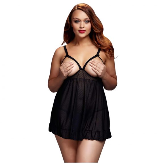 BACI Plus Size - Offene, gepunktete Babydoll - Schwarz (XL-XXL)