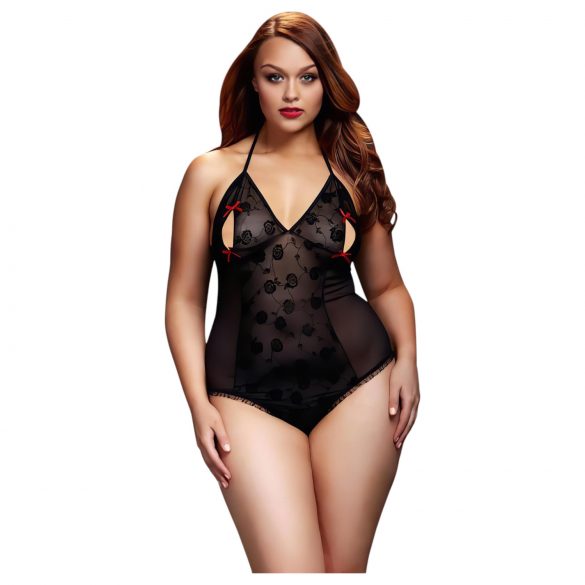 / BACI Plus Size - Halsband Träger, transparentes Body - Schwarz (XL-XXL)