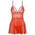 Obsessive 838-BAB-3 - Pikantes Spitzen-Babydoll mit Tanga (Rot) 