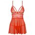 Obsessive 838-BAB-3 - Verführerisches Spitzen-Babydoll mit String (Rot) - L/XL