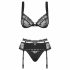 Obsessive Heartina - Blumige Dessous-Set mit herzförmigem Schmuck (schwarz) 