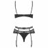 Obsessive Heartina - Blumige Dessous-Set mit herzförmigem Schmuck (schwarz)  - L/XL