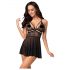 Obsessive 838-BAB-1 - Transparentes, spitzenbesetztes Babydoll mit Tanga (schwarz)  - XXL