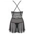 Obsessive 838-BAB-1 - Transparenter Spitzen-Babydoll mit String (Schwarz) - XXL